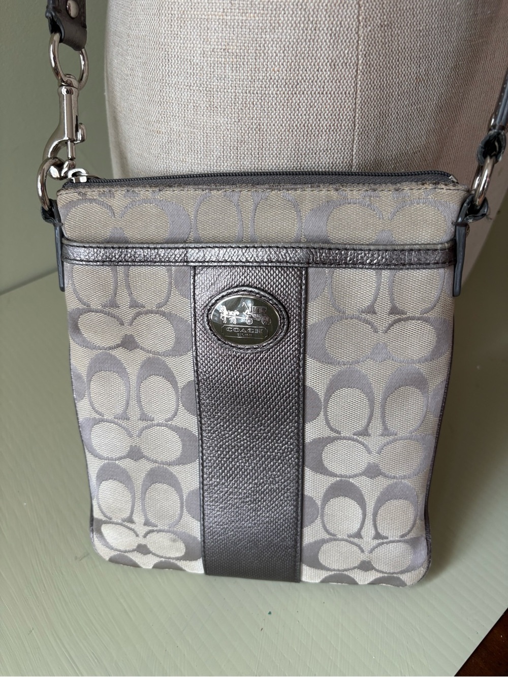 Coach Silver Gray Signature Crossbody Bag
